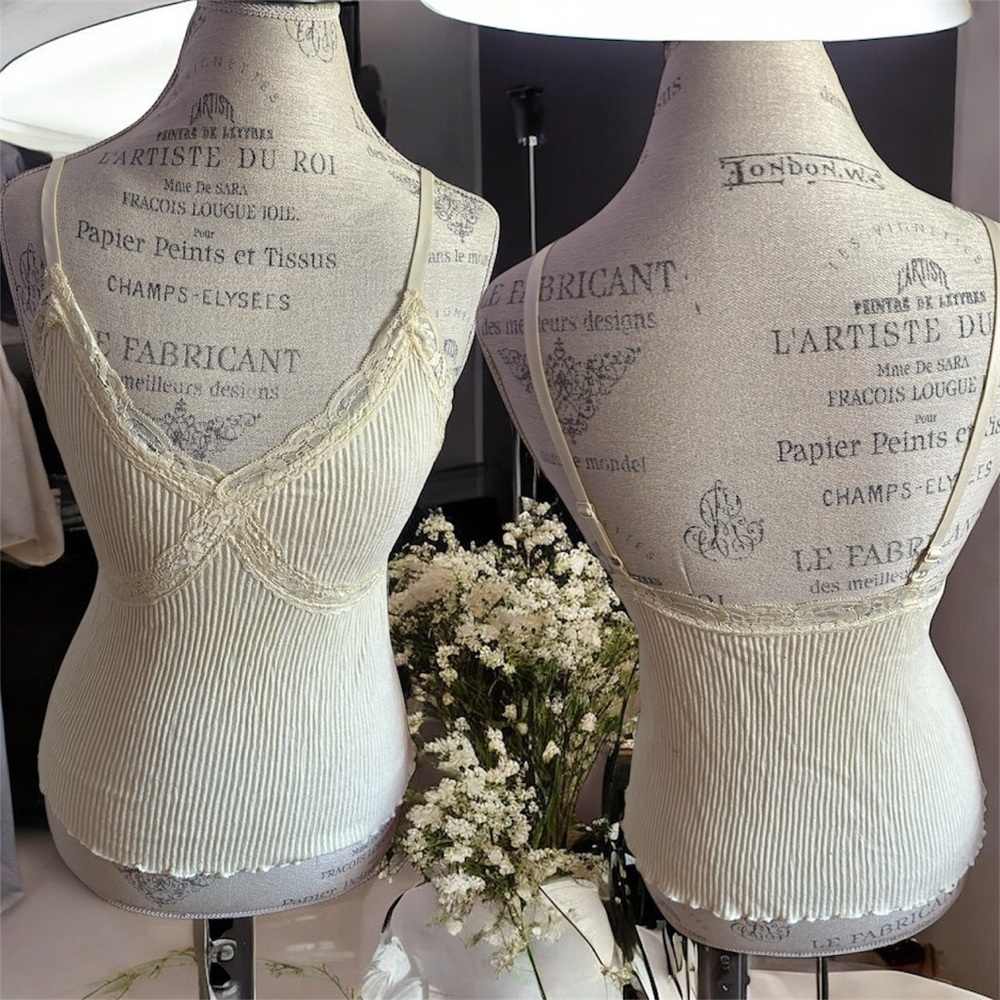 Elegant Cream Lace Trim Cami Top